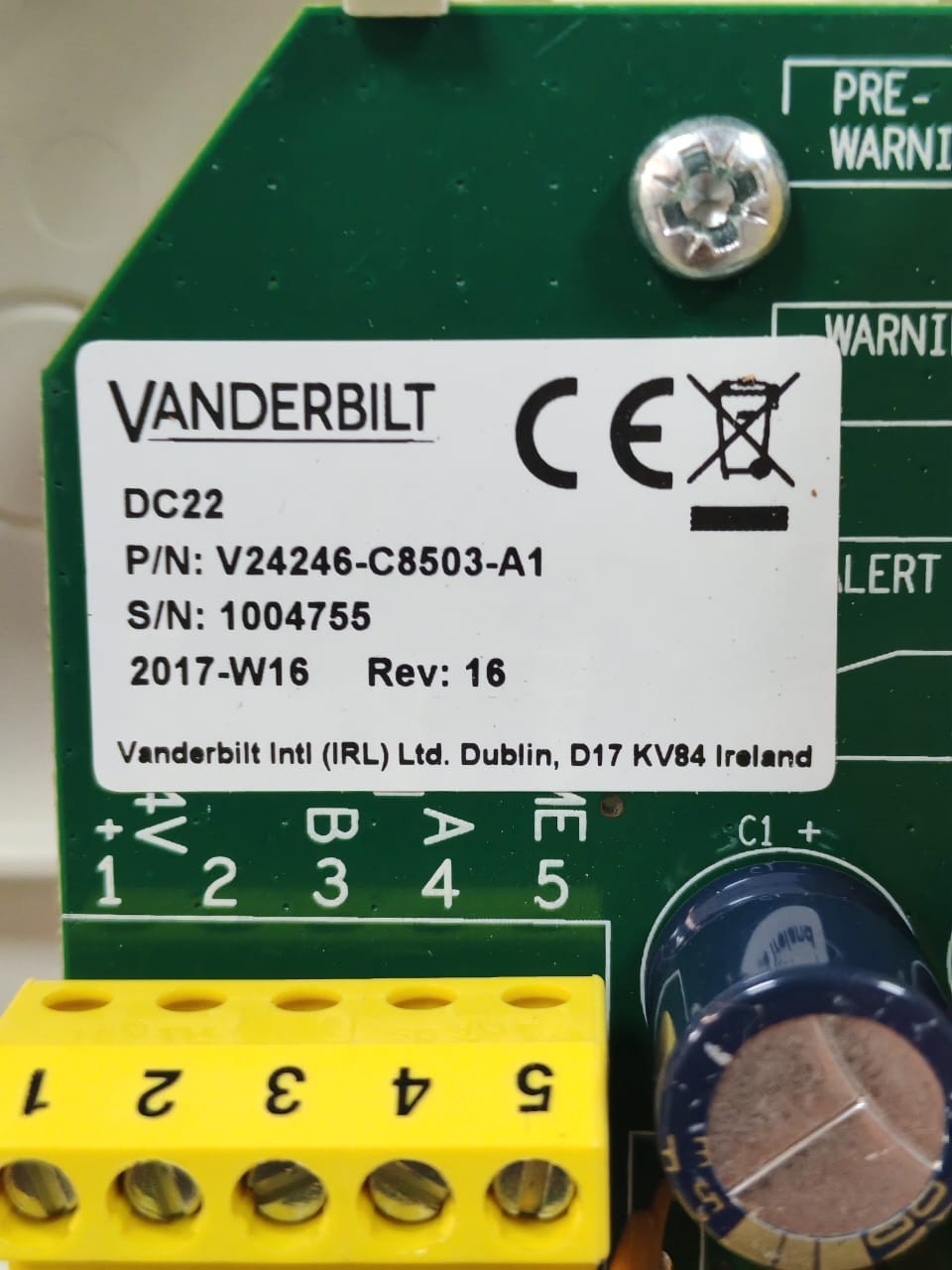 VANDERBILT P/N: V24246-C8503-A1 REV.16 VANDERBILT DC22 MKIII P/N: V24246-C8503-A1 REV.16 DOOR CONTROLLER 9