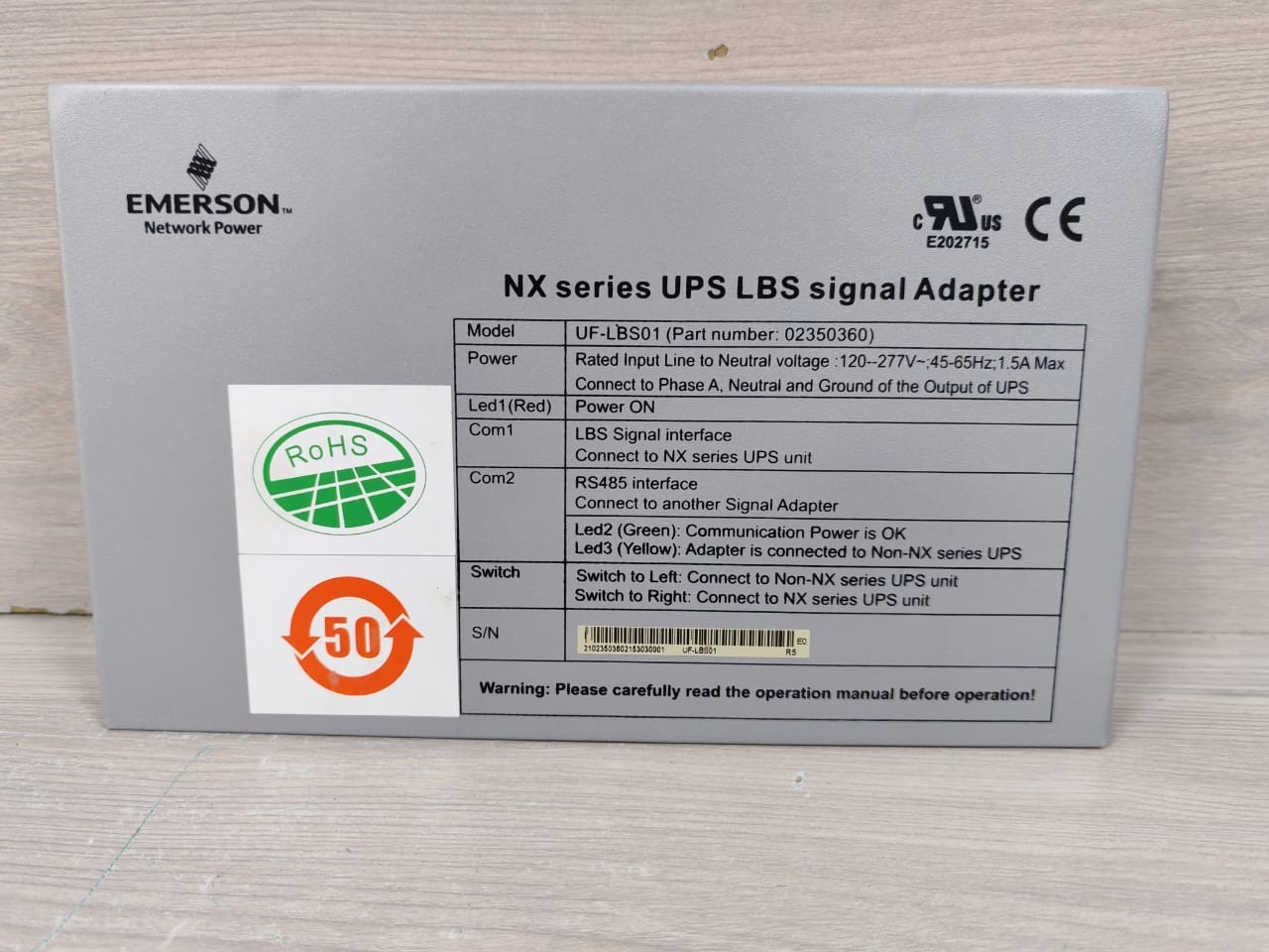 EMERSON 02350360 EMERSON UF-LBS01 NX SERIES UPS LBS SIGNAL ADAPTER P/N: 02350360 2