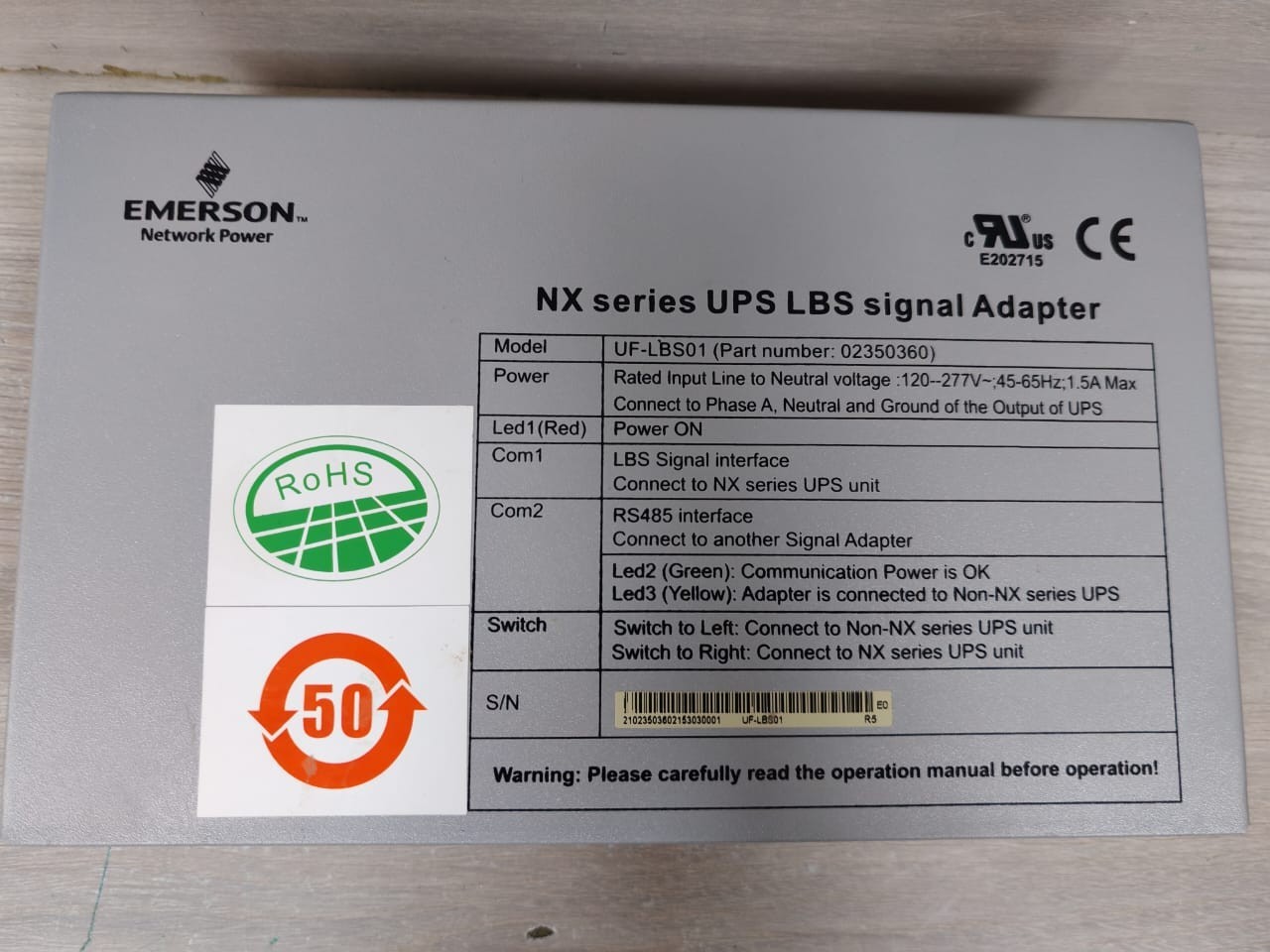 EMERSON 02350360 EMERSON UF-LBS01 NX SERIES UPS LBS SIGNAL ADAPTER P/N: 02350360 3