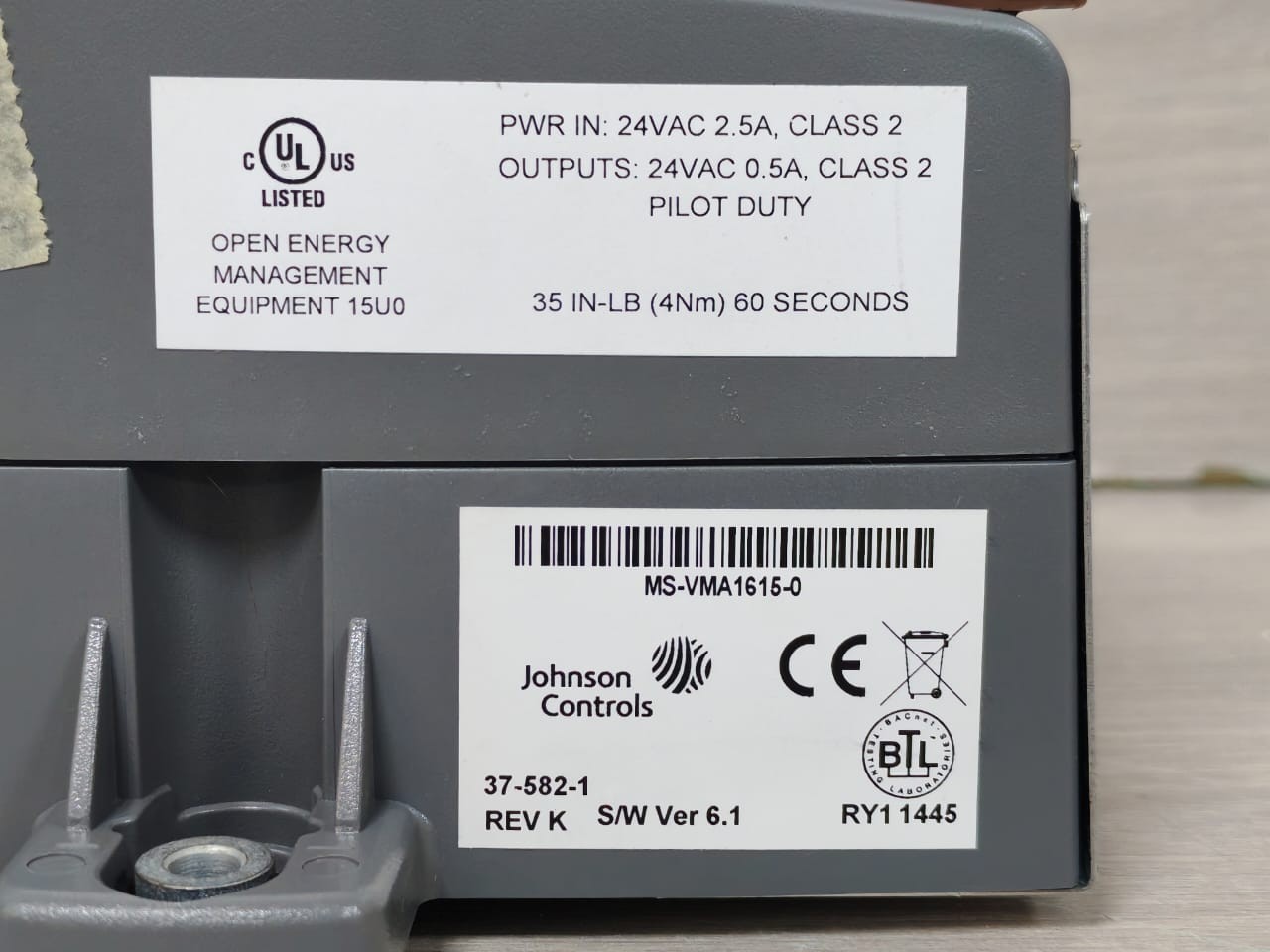 Johnson Controls 37-582-1 Johnson Controls MS-VMA1615-0 Actuator Assembly Cooling 37-582-1 Rev.K Ver 6.1 6