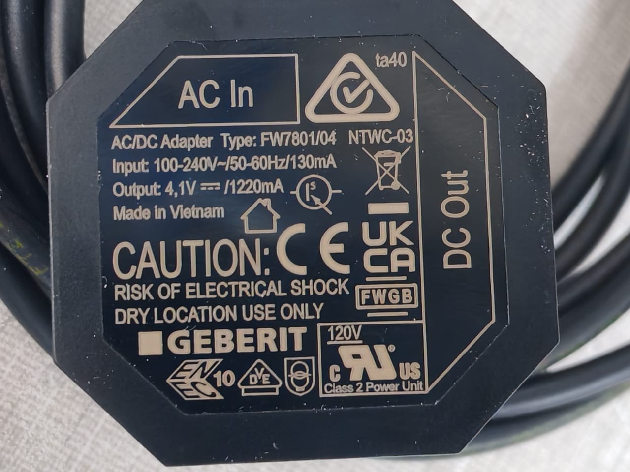 Geberit 241.149.00.1 GEBERIT FW7801/04 Power Supply Unit 241.149.00.1 4