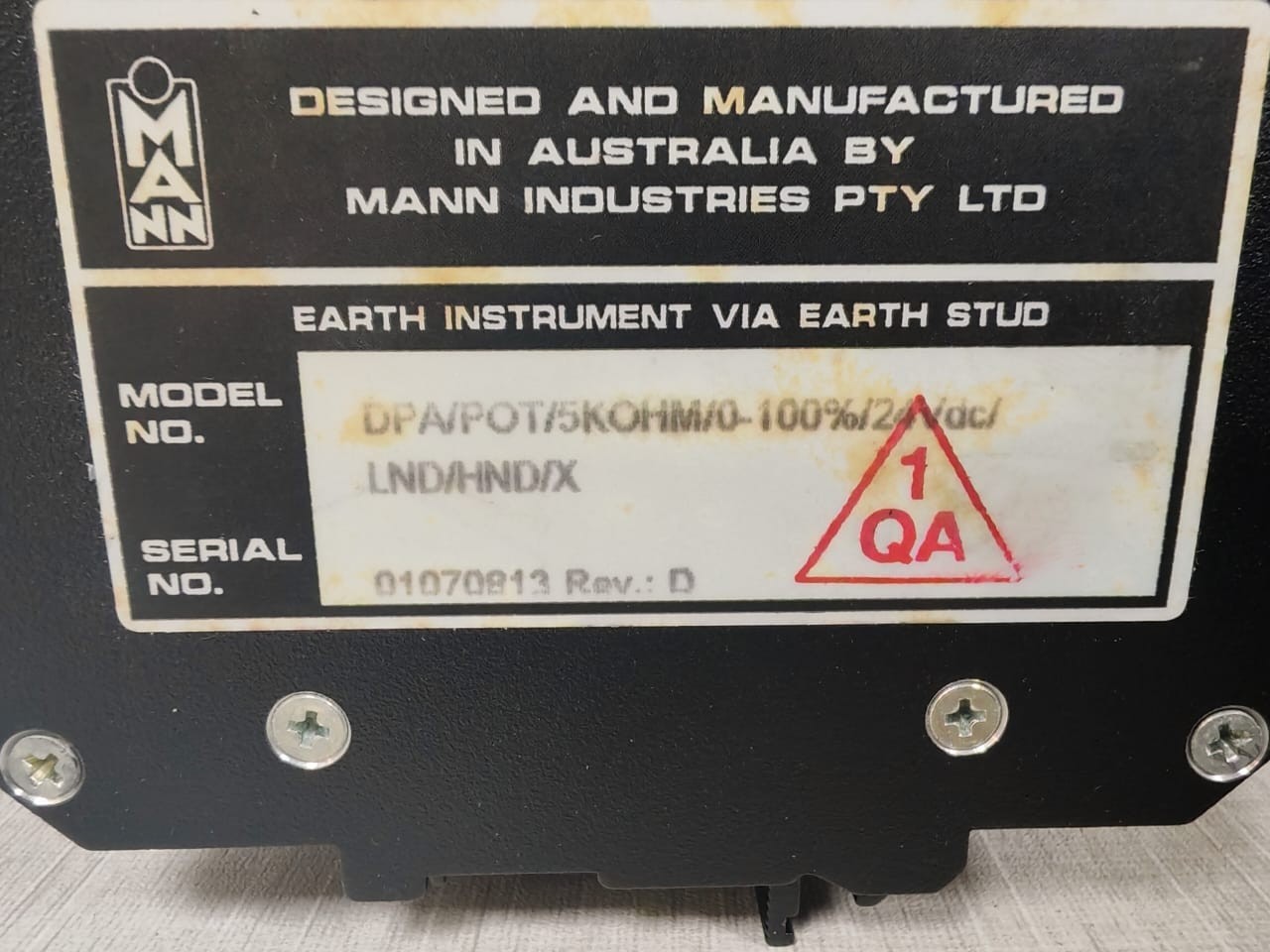 Mann DPA/POT/5KOHM/0-100%24Vdc/LND/HND/X MANN DPA/POT/5KOHM/0-100%24Vdc/LND/HND/X DUAL SETPOINT PROCESS ALARM MODULE 3