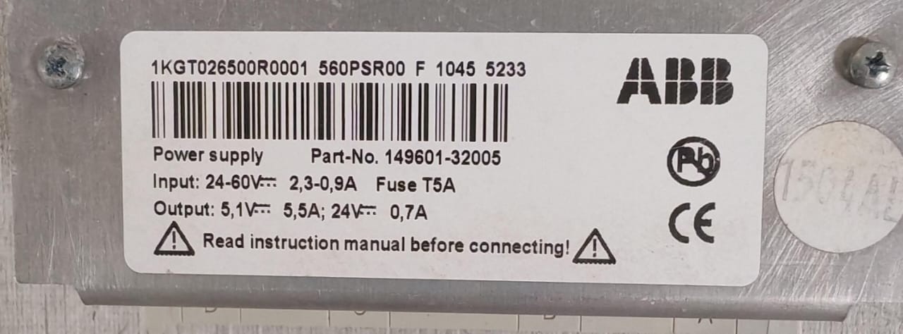 ABB 149601-32005 ABB 1KGT026500R0001 560PSR00 P/N: 149601-32005 POWER SUPPLY UNIT 4