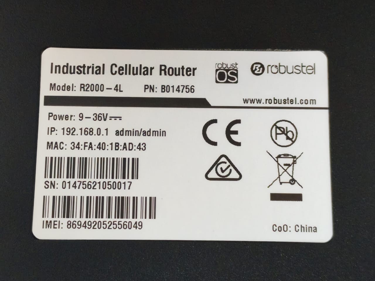 Robustel R2000-4L Robustel R2000-4L Industrial Cellular Router B014756 7