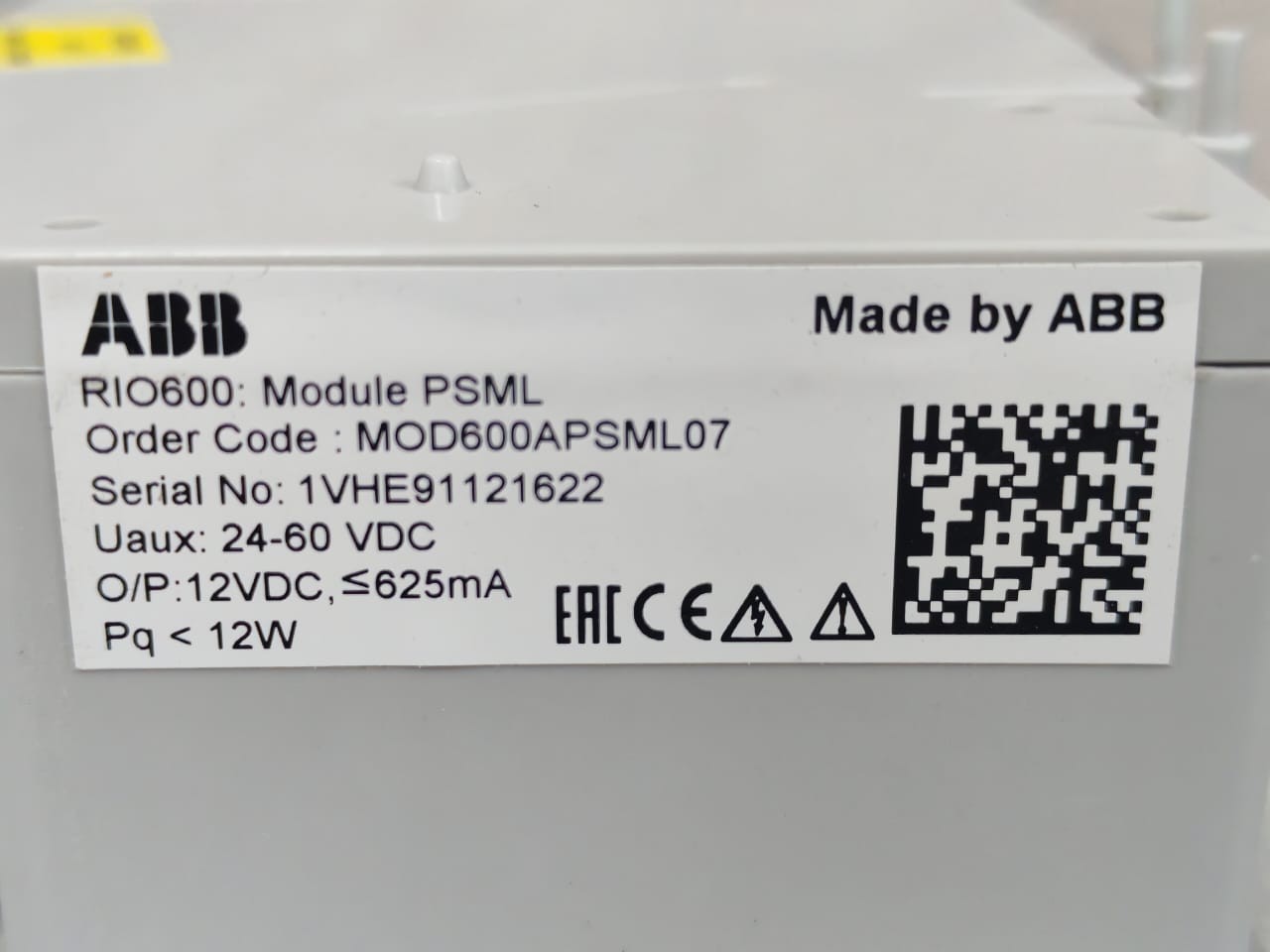 ABB MOD600APSML07 ABB PSML MOD600APSML07 | 24-60VDC O/P:12 VDC 625mA 12W- W/O ORIGINAL BOX 7