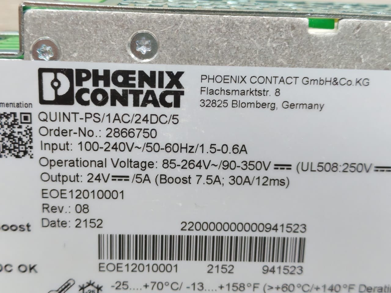 Phoenix Contact QUINT-PS/1AC/24DC/5 2866750 PHOENIX CONTACT QUINT-PS/1AC/24DC/5 2866750 POWER SUPPLY- W/ FILTHY BOX 5