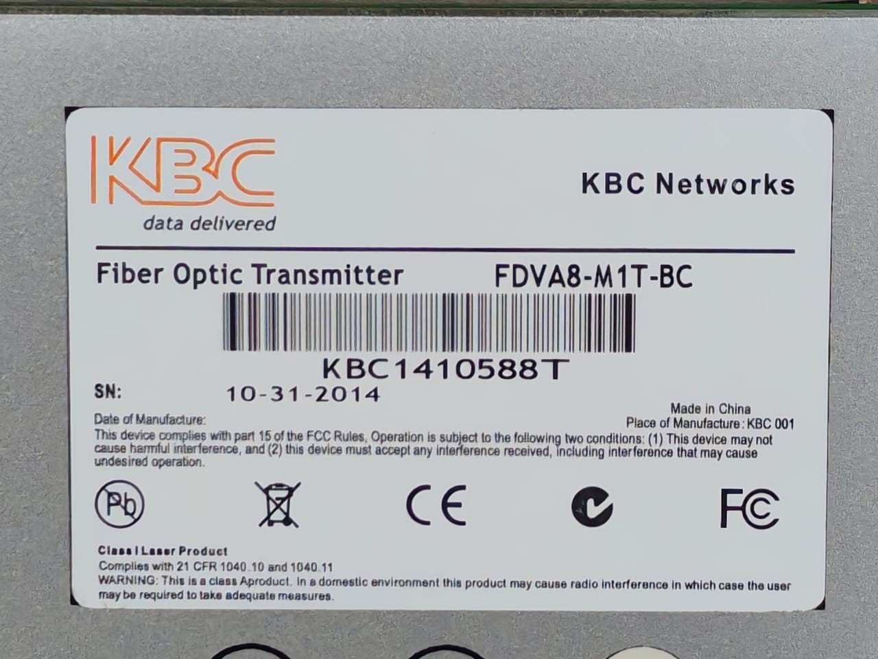 KBC Networks FDVA8-M1T-BC KBC Networks FDVA8-M1T-BC Fiber Optic Transmitter 4