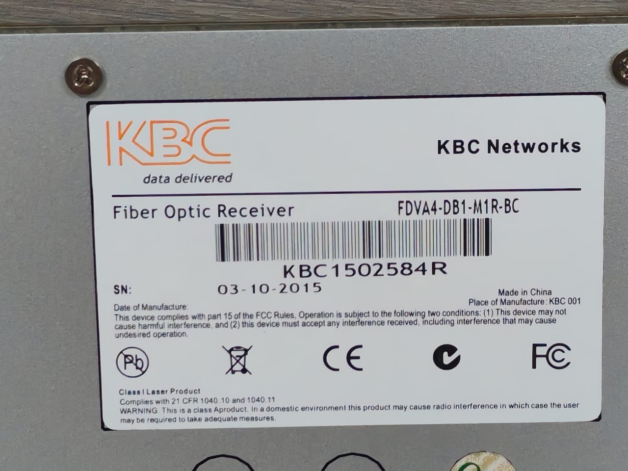 KBC Networks FDVA4-DB1-M1R-BC KBC Networks FDVA4-DB1-M1R-BC Fiber Optic Receiver 6