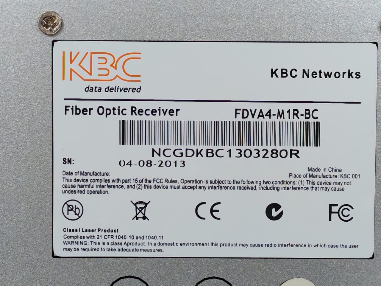 KBC Networks FDVA4-M1R-BC KBC Networks FDVA4-M1R-BC Fiber Optic Receiver 4