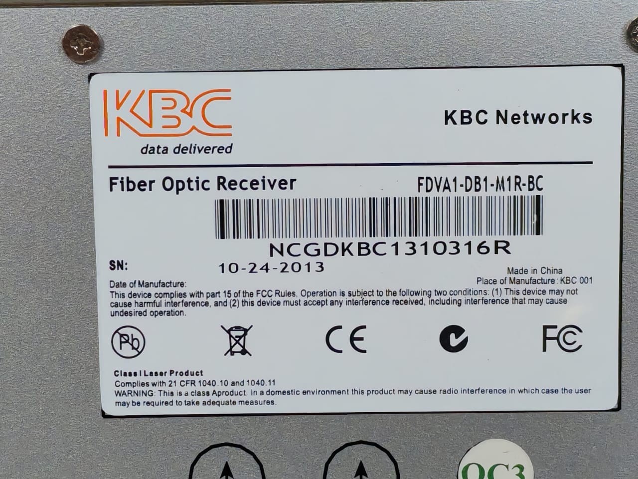 KBC Networks FDVA1-DB1-M1R-BC KBC Networks FDVA1-DB1-M1R-BC Fiber Optic Receiver 6