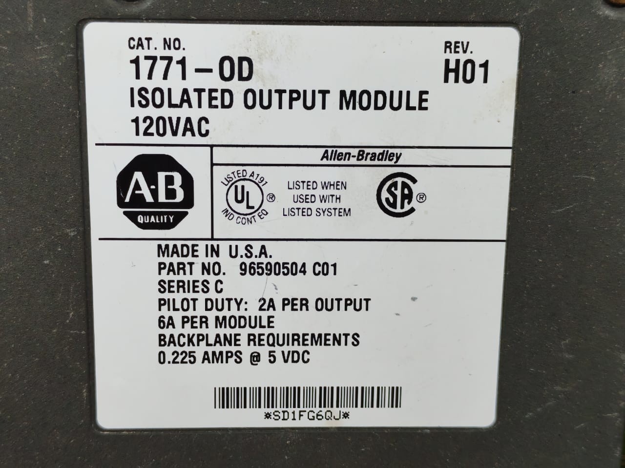 Allen-Bradley 960128 REV.1 ALLEN BRADLEY 1171-OD REV.H01 ISOLATED OUTPUT MODULE 120VAC 960128 REV.1 3