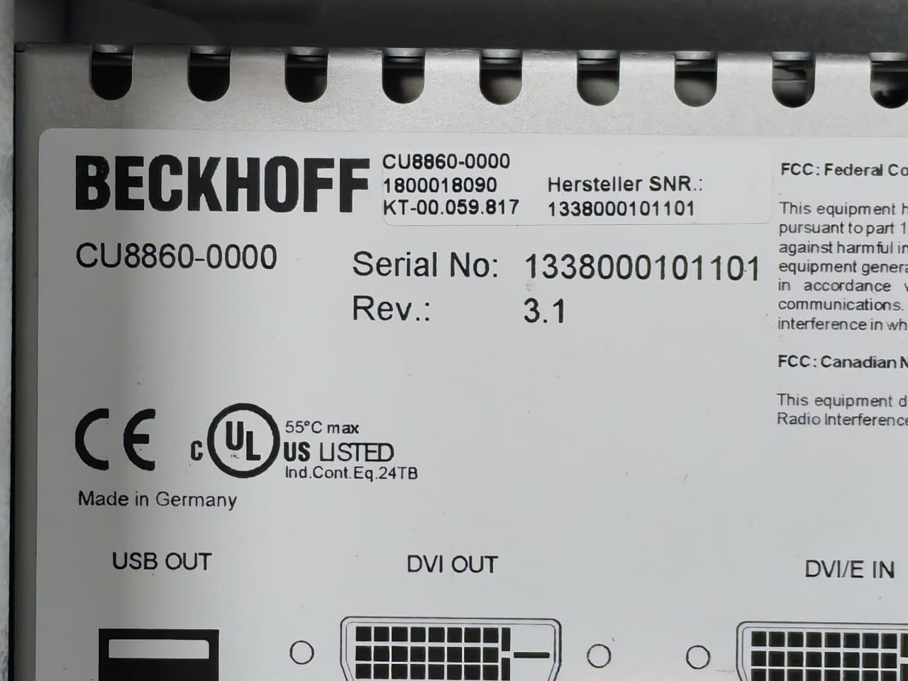 Eltromat CU8860-0000 Eltromat 9579000162 with Beckoff CU8860-0000 Rev.3.1 USB-DVI-EXTENDER.0-B 8