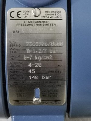 Rosemount 1151-GP6E12Q4 ROSEMOUNT 1151-GP6E12Q4 Pressure Transmitter 2