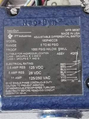 NEO-DYN TO-60 NEO-DYN 160P46CC6 Adjustable Differential Switch ~ 5 TO 60 PSID 2