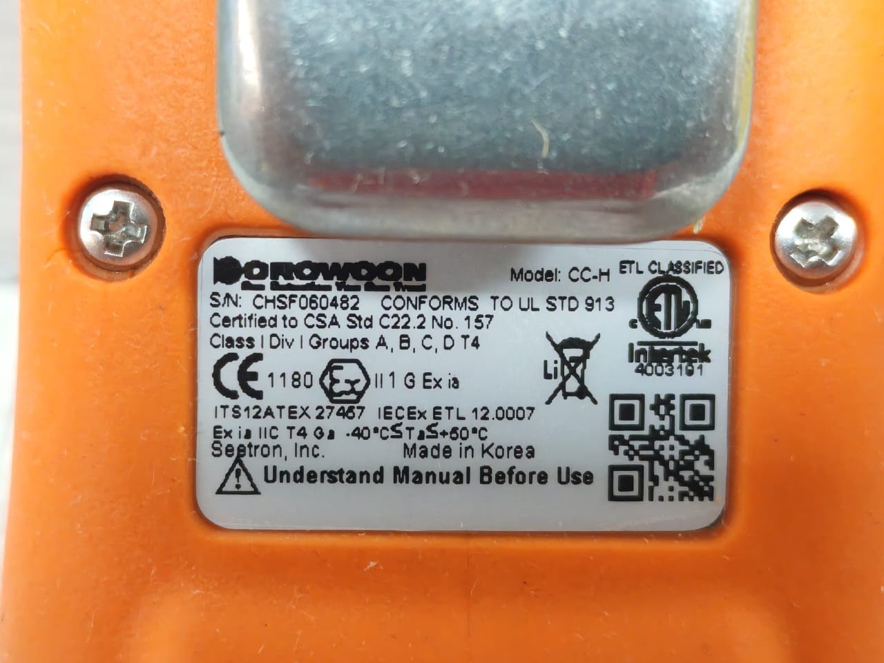 CROWCON ITS12ATEX27467 CROWCON H2S CC-H/CCH-H10 ITS12ATEX27467 GAS DETECTOR 10