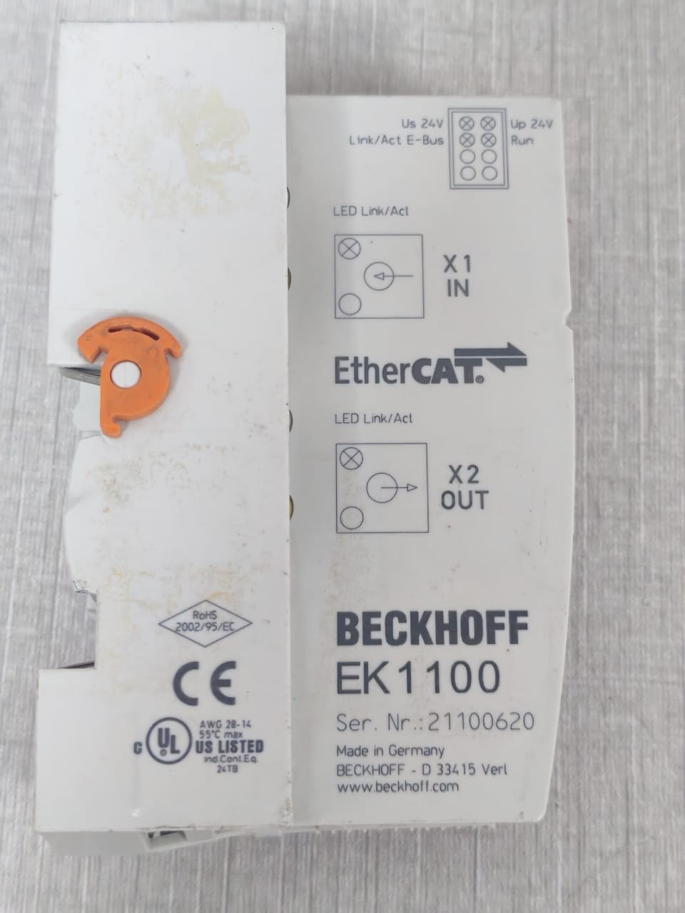 Beckhoff EK1100 BECKHOFF EK1100 ETHERCAT COUPLER INTERFACE MODULE 24V- W/ DAMAGED PART 7