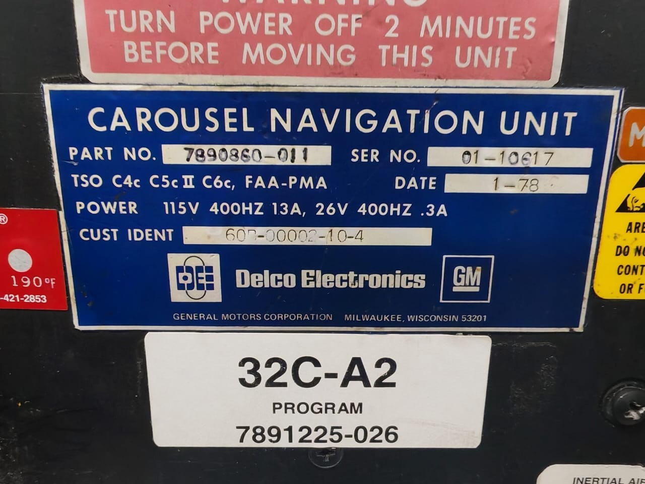 DELCO ELECTRONICS 7890860-011 DELCO ELECTRONICS 7890860-011 / 7886588-011 CAROUSEL NAVIGATION UNIT 115V 400HZ 6