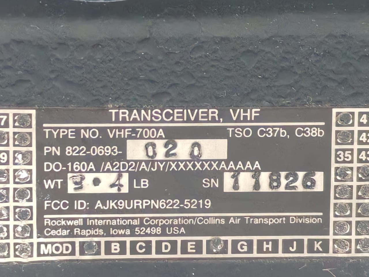 Collins VHF-700A Collins VHF-700A Transceiver 822-0693-020 2
