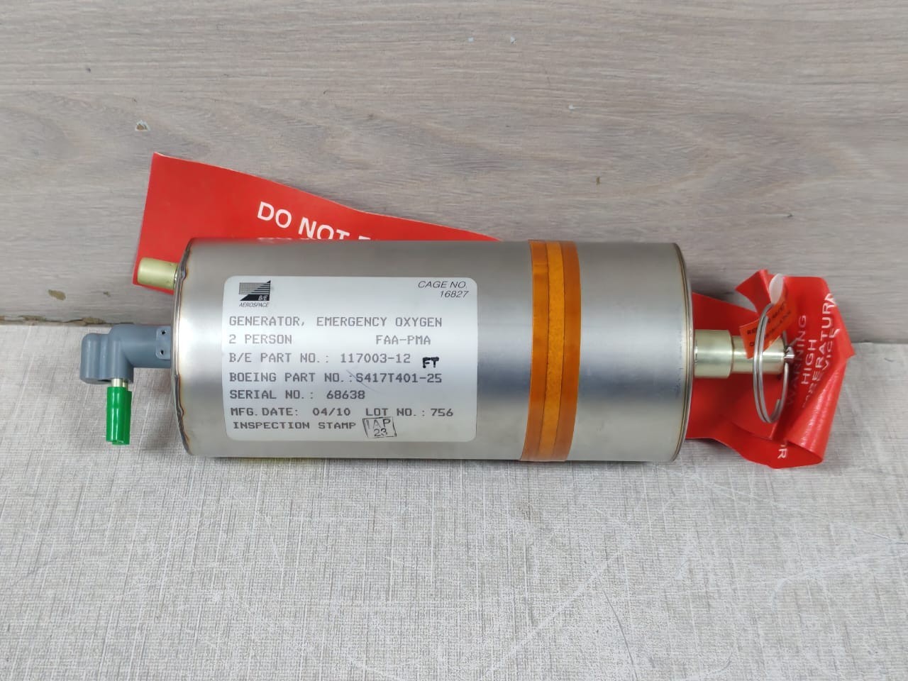 B/E AEROSPACE 117003-12 B/E AEROSPACE 117003-12 EMERGENCY GENERATOR CAGE NO.16827 FAA-PMA 9