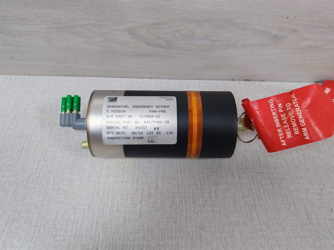 B/E AEROSPACE 117003-15 B/E AEROSPACE 117003-15 EMERGENCY GENERATOR CAGE NO.16827 FAA-PMA 8
