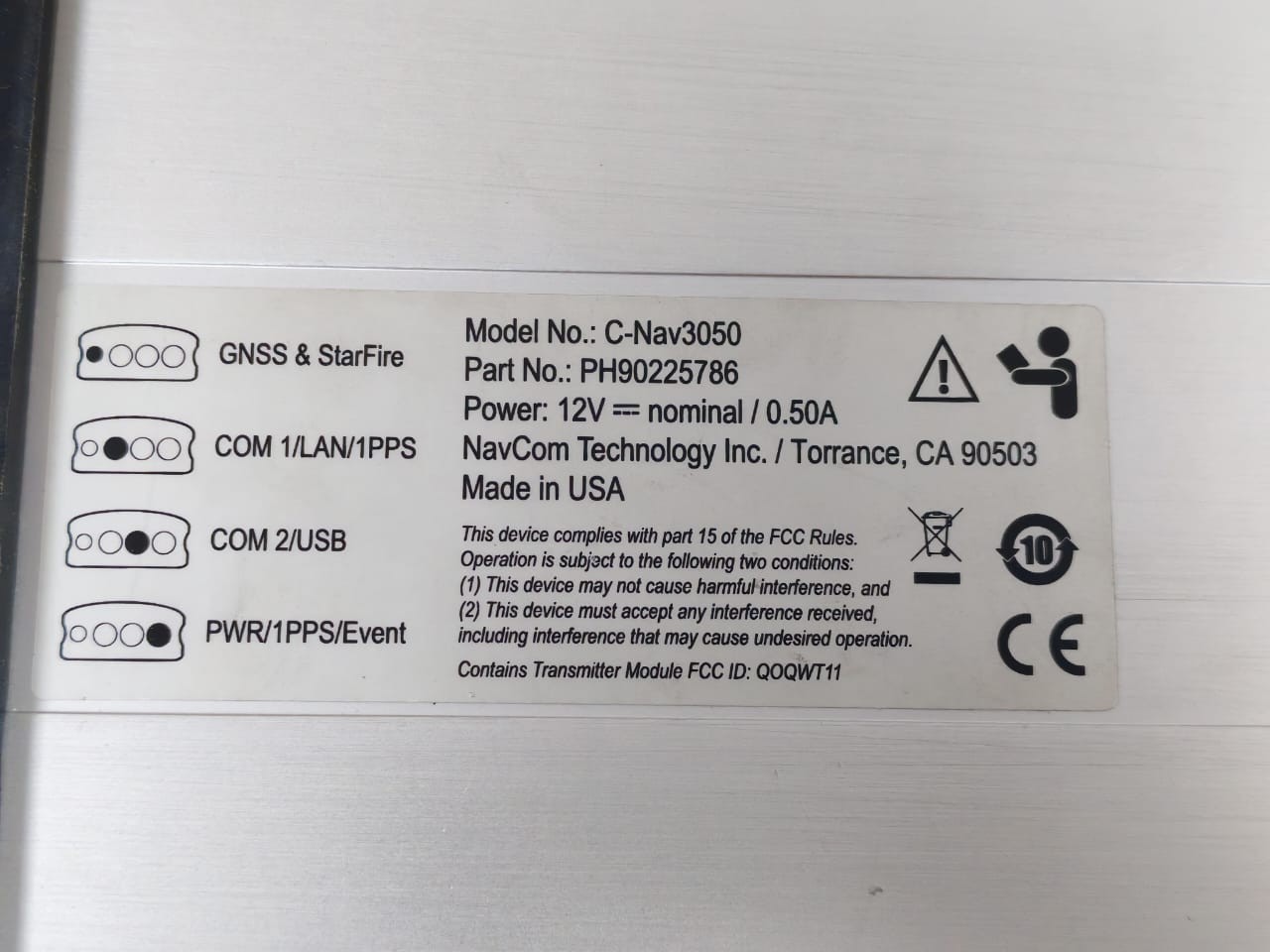 NAVCOM TECHNOLOGY P/N PH90225786 NAVCOM TECHNOLOGY C-NAV3050 P/N PH90225786 66-CHANNEL GPS/GNSS RECIEVER 6