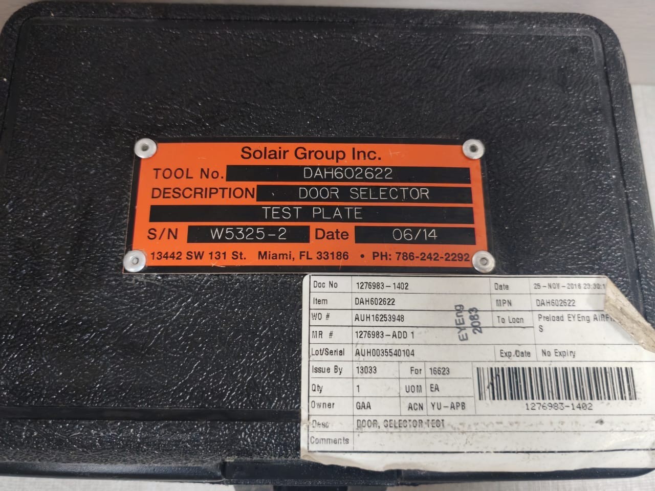 SOLAIR GROUP INC. DAH602622 SOLAIR GROUP INC. DAH602622 DOOR SELECTOR TEST PLATE 8
