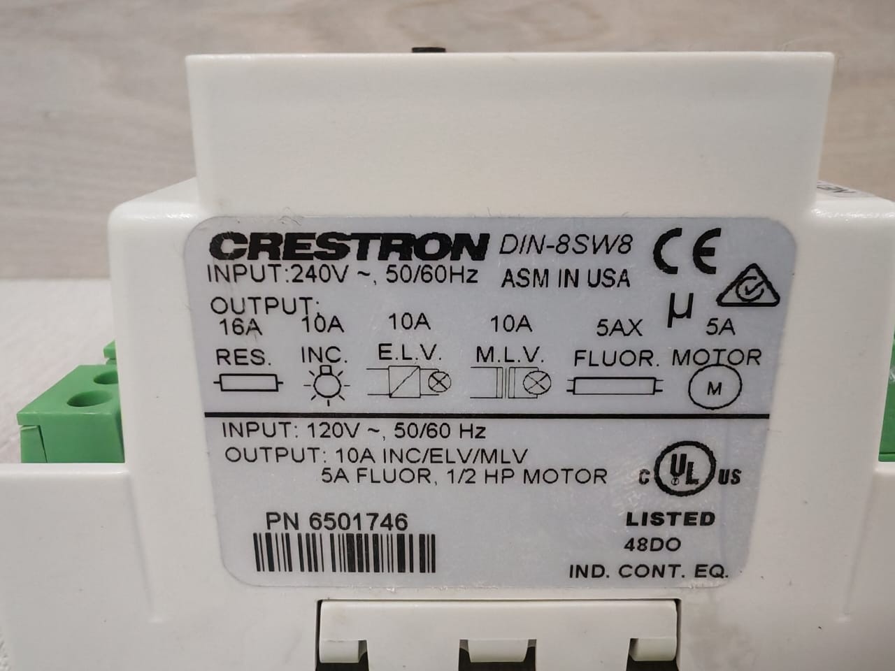 Crestron 6501746 CRESTRON DIN-8SW8 HIGH-VOLTAGE SWITCHING 240V MAX 50/60Hz PN: 6501746 3
