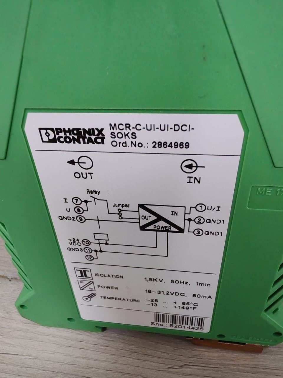 Phoenix Contact 2864969 PHOENIX CONTACT MCR-C-UI-UI-DCI 2864969 SIGNAL CONVERTER 3