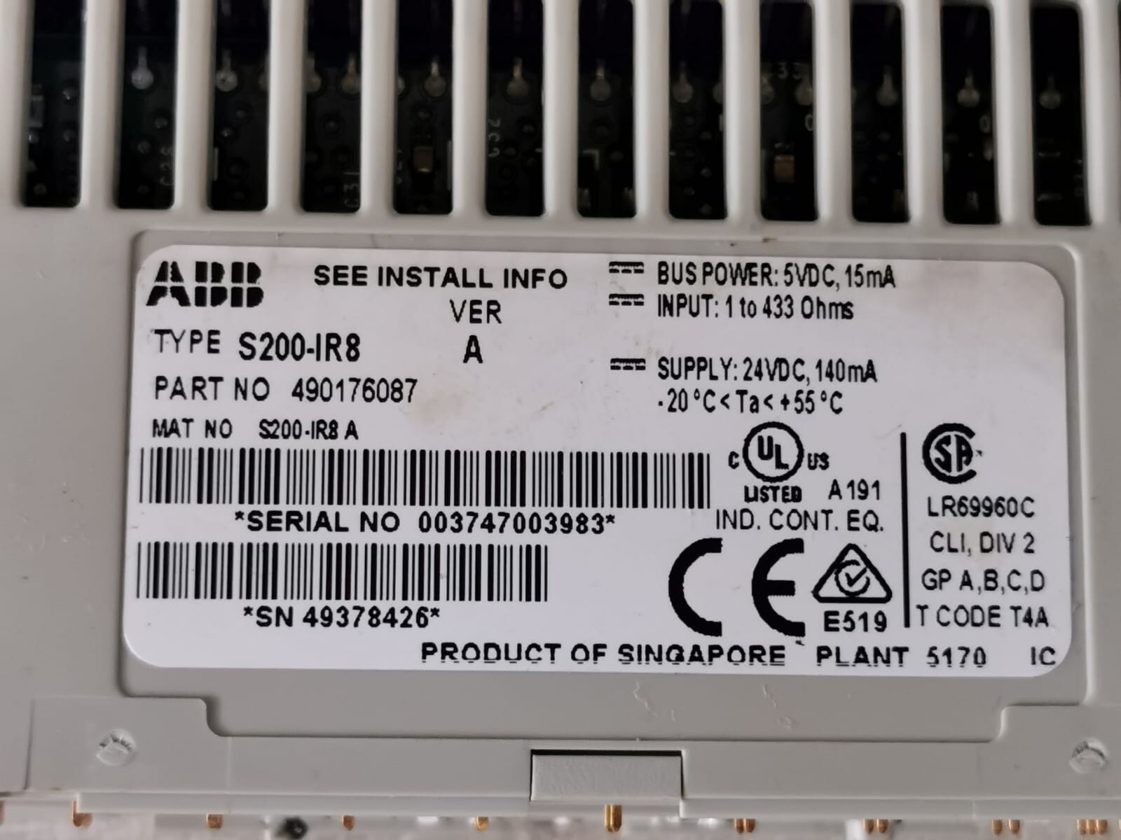 ABB S200-IR8 ABB S200-IR8 & S200-TB3 / 3 Wire RTD Input 8 Channel 10