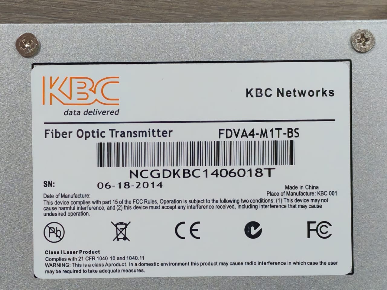 KBC Networks FDVA4-M1T-BS KBC Networks FDVA4-M1T-BS Fiber Optic Transmitter 6