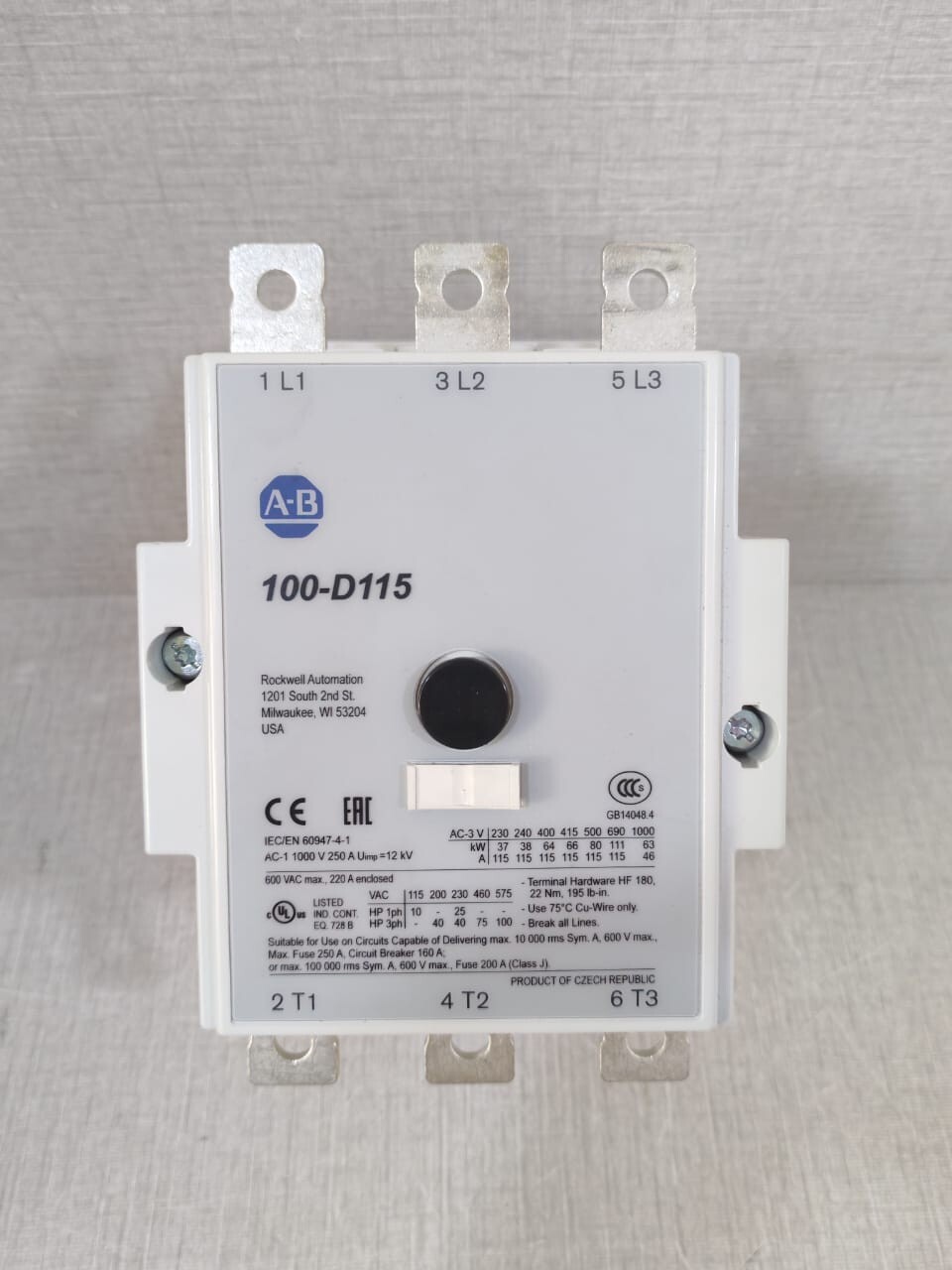Rockwell Automation D115KF11 ALLEN-BRADLEY 100-D115 CONTACTOR 100-D115KF11 SER B 3