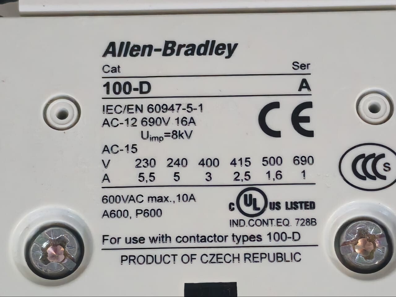 Rockwell Automation D115KF11 ALLEN-BRADLEY 100-D115 CONTACTOR 100-D115KF11 SER B 4