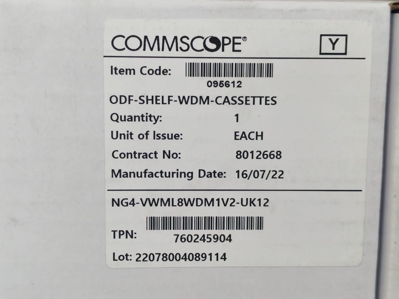 COMMSCOPE UK12 Commscope NG4-VWML8WDM1V2-UK12 NG4 8 Circuit Module - SEALED 2