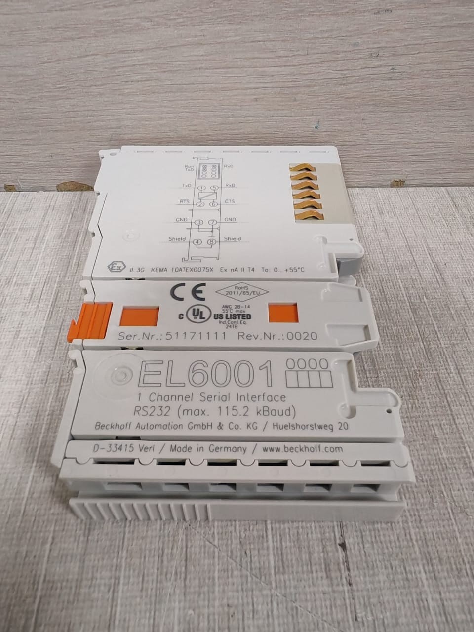 Beckhoff EL6001 BECKHOFF EL6001 CHANNEL SERIAL INTERFACE RS232 4