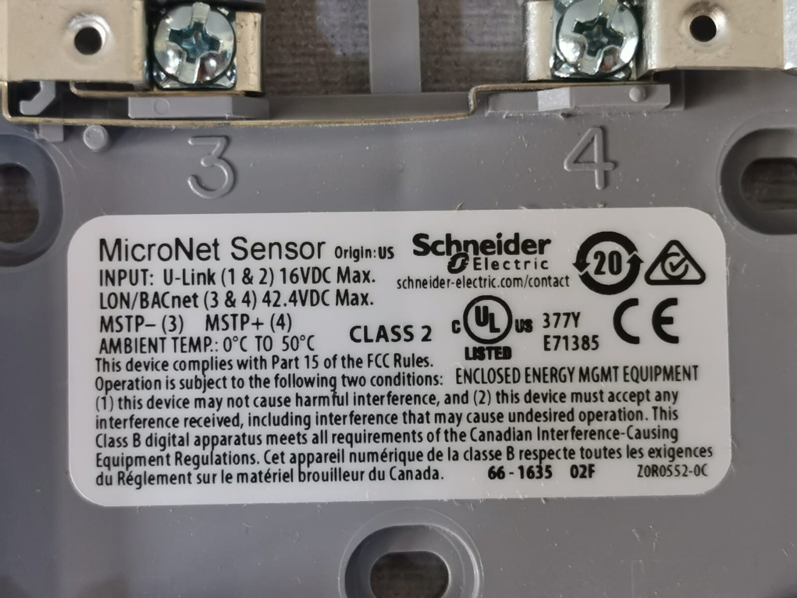 Schneider Electric MN-S3-A Schneider Electric MN-S3 MicroNet Temperature Sensor P/N: MN-S3-A - Oh 7
