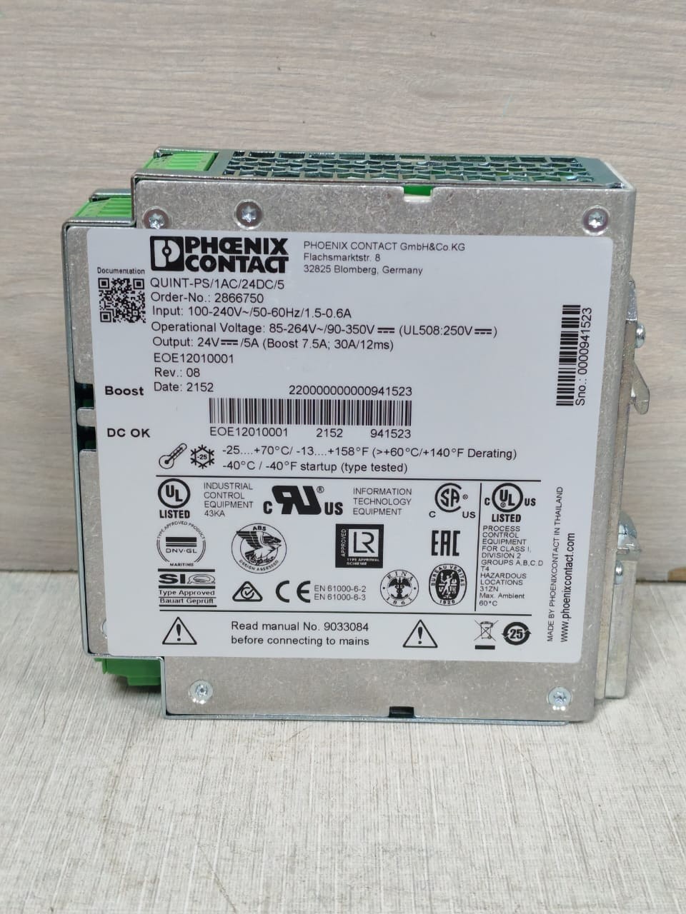 Phoenix Contact QUINT-PS/1AC/24DC/5-2866750 PHOENIX CONTACT QUINT-PS/1AC/24DC/5 2866750 POWER SUPPLY - WITH DIRTY BOX 6
