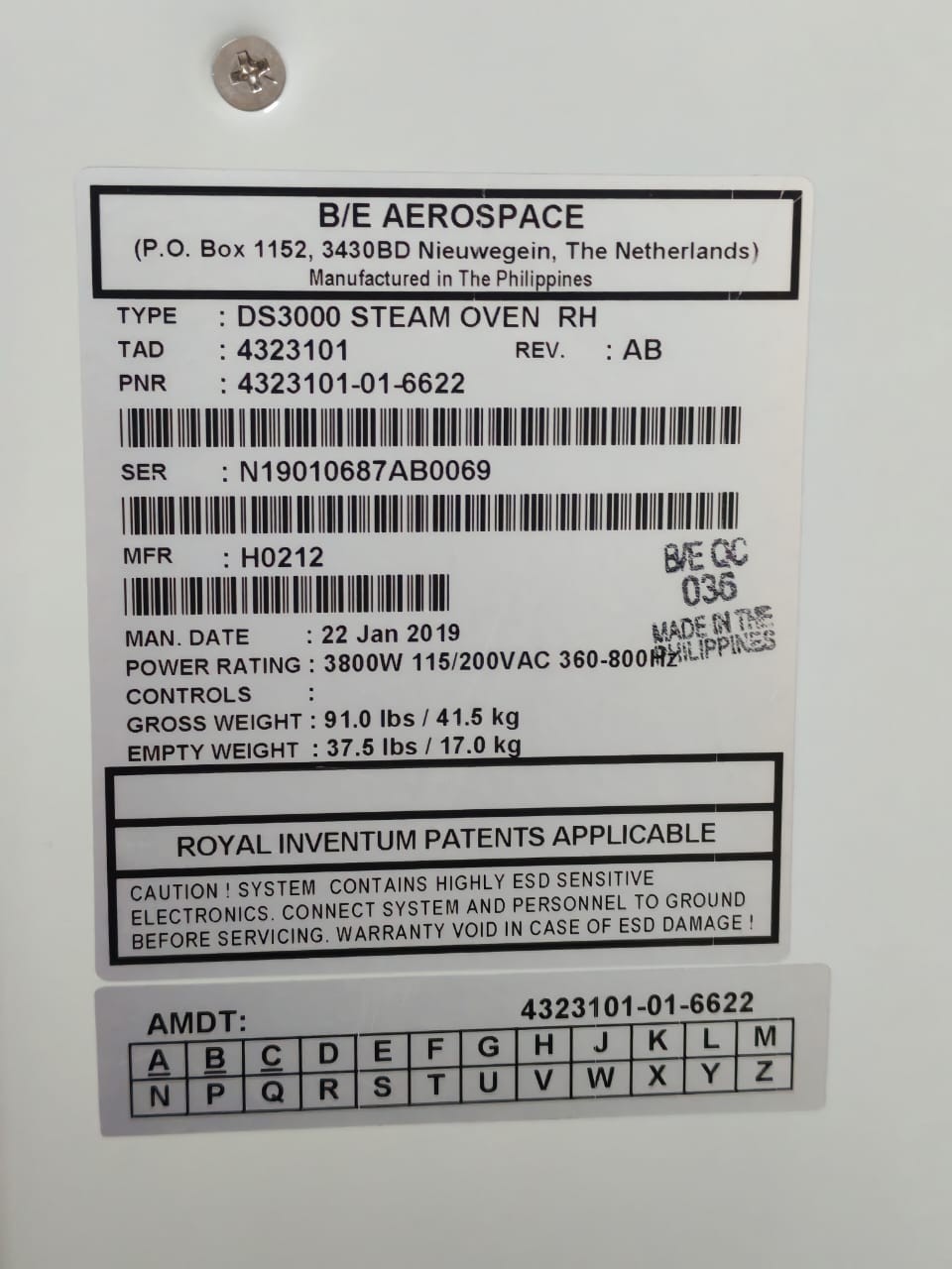 Rockwell Automation DS3000 B/E AEROSPACE 4323101-01-6622 REV.AB DS3000 STEAMER RH 9