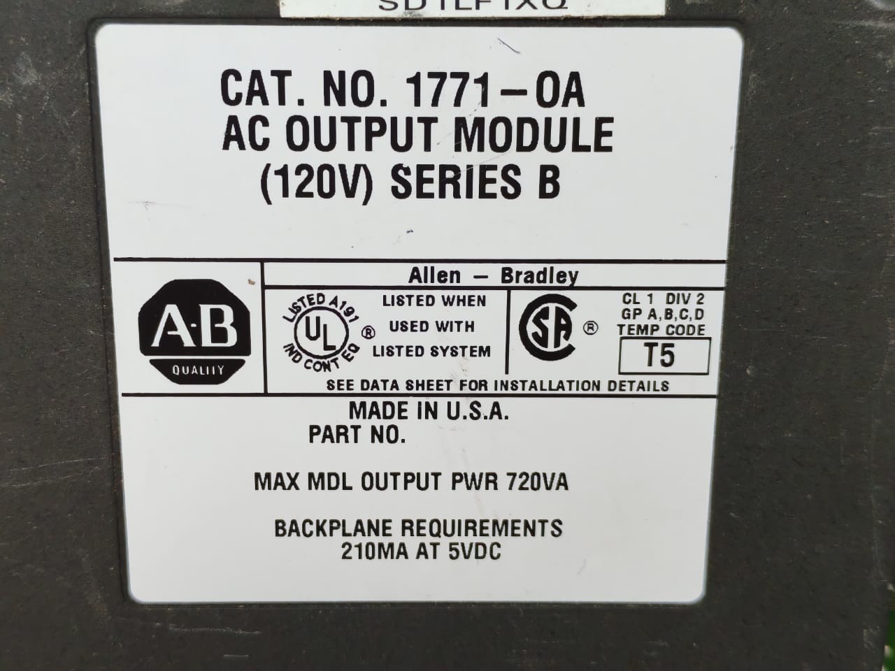 Rockwell Automation 1771-OA ALLEN BRADLEY 1771-OA AC OUTPUT MODULE 120V SERIES B 960268 4
