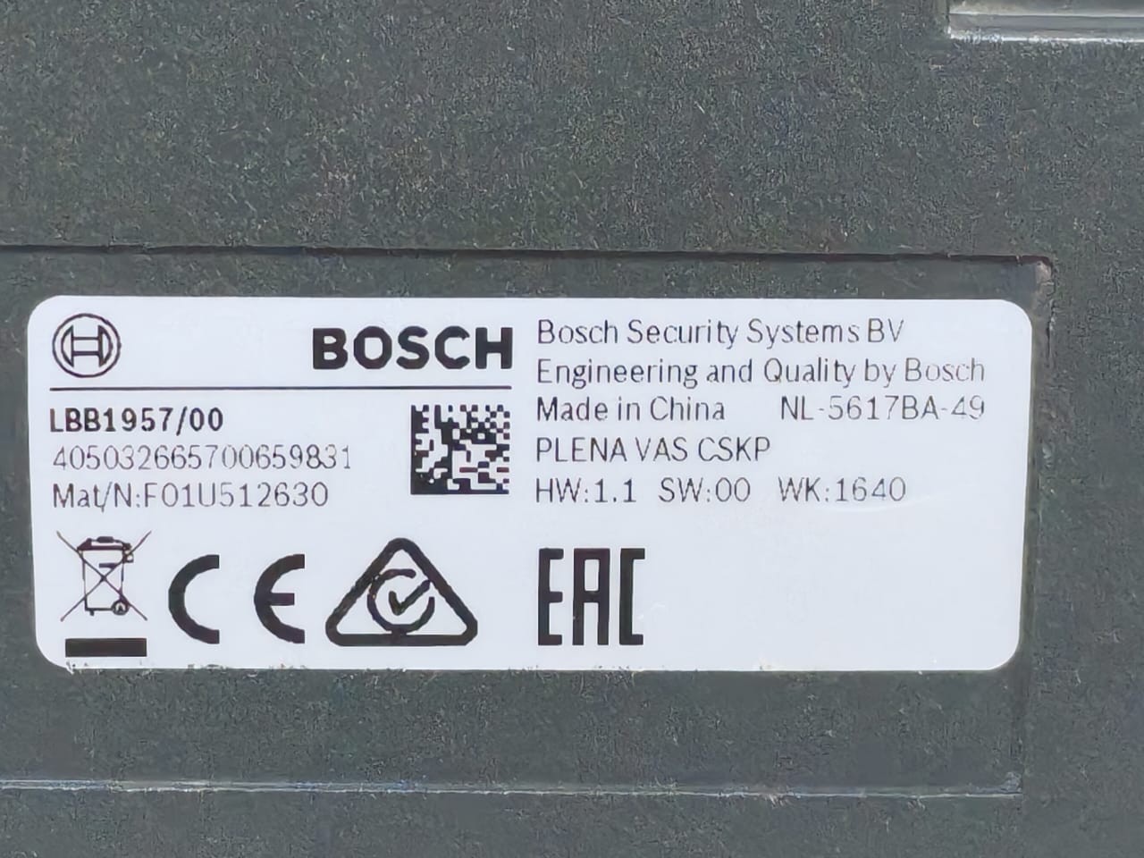 Bosch SW-00 Bosch LBB1957/00 Plena Voice Alarm Keyboard F01U512630 HW:1.1 SW:00 WK:1640 3