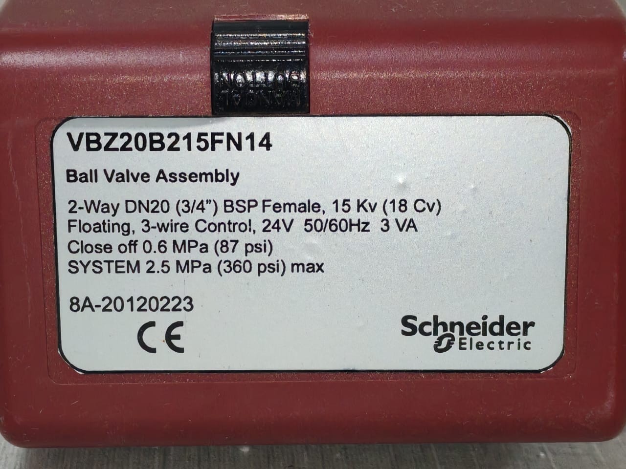 Schneider Electric VBZ20B215FN14 Schneider Electric VBZ20B215FN14 Kugelhahn-Baugruppe 2-Wege DN20 (3/4") BSP I 3