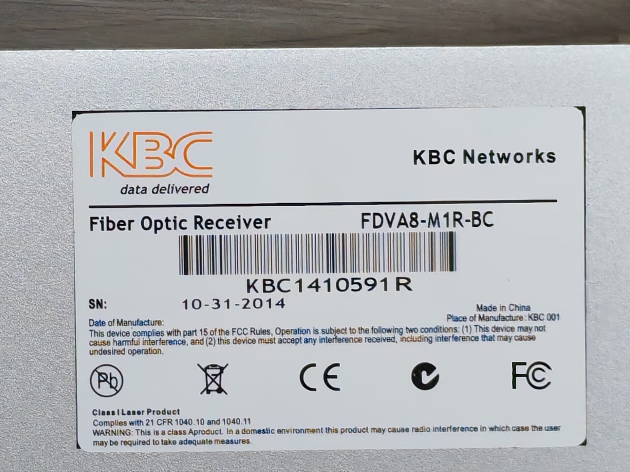 KBC Networks FDVA8-M1R-BC KBC Networks FDVA8-M1R-BC Fiber Optic Receiver 7