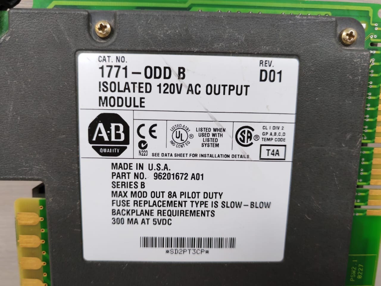 Rockwell Automation 1771-ODD ALLEN BRADLEY 1771-ODD B REV.D01 ISOLATED 120V AC OUTPUT MODULE 5