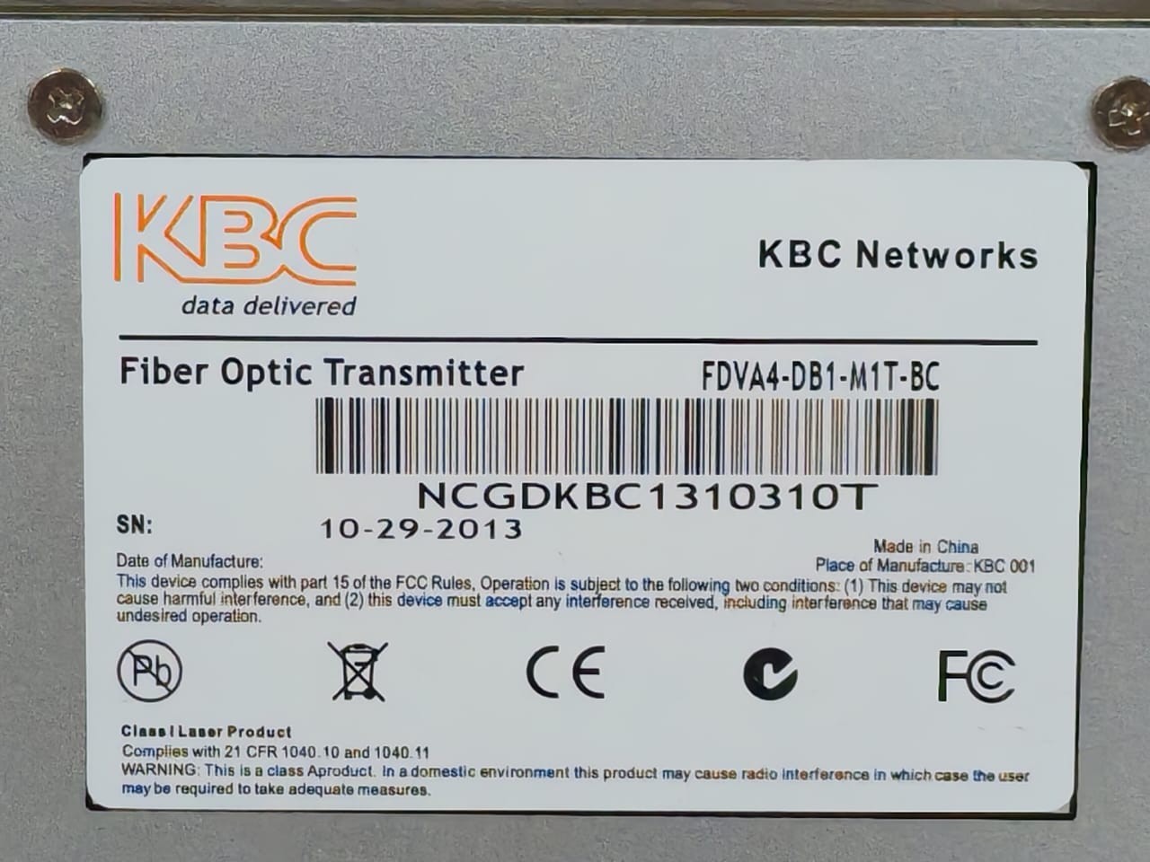 KBC Networks FDVA4-DB1-M1T-BC KBC Networks FDVA4-DB1-M1T-BC Fiber Optic Transmitter 5