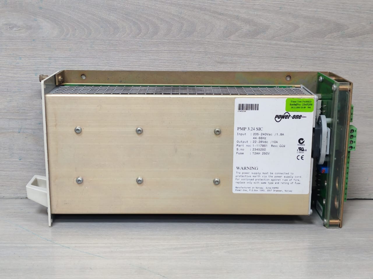 POWER ONE REV-009 POWER ONE PMP 3.24 SIC 1-117951 REV:009 POWER SUPPLY MODULE 205-240VAC 9
