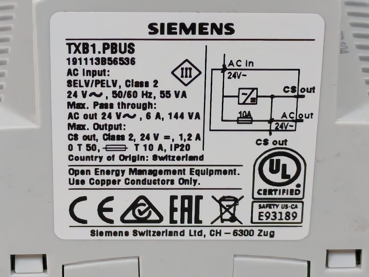 Siemens TXB1.PBUS Siemens TXB1.PBUS P-Bus Interface Module 5