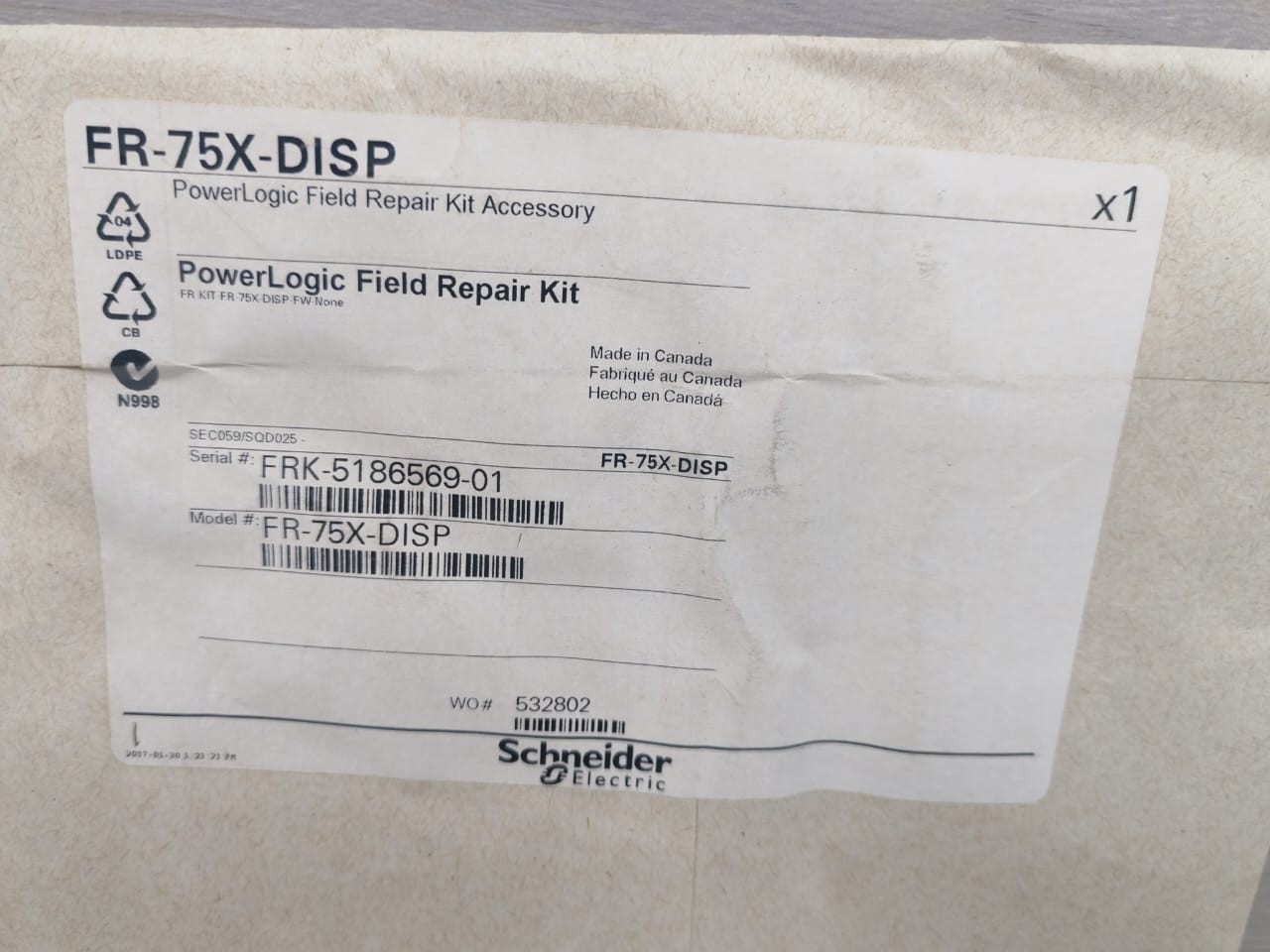 Schneider Electric FR-75X-DISP SCHNEIDER ELECTRIC FR-75X-DISP POWERLOGIC FIELD REPAIR KIT ACCESSORIES 3