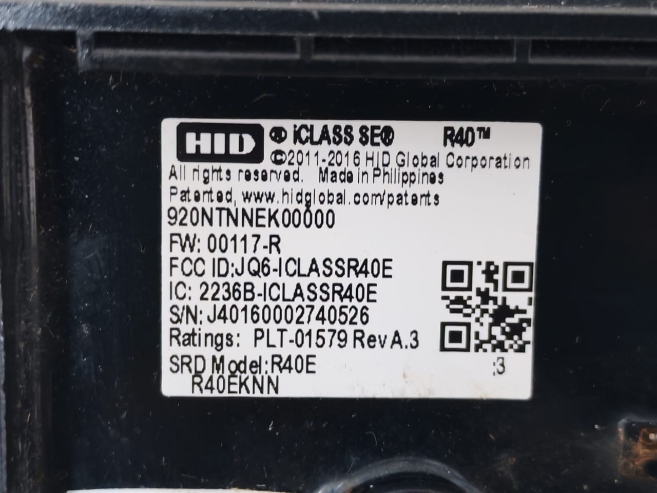 HID FW-00117 HID ICLASS SE R40E 920NTNNEK00000 FW:00117-R WALL SWITCH READER 7