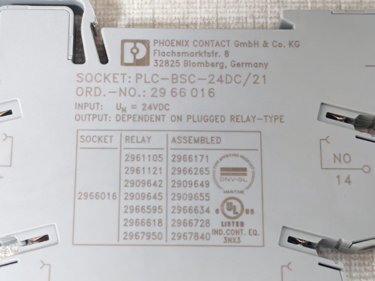 Phoenix Contact BSC-24DC Phoenix Contact PLC-BSC-24DC/21 Relay Socket 29 66 016 4