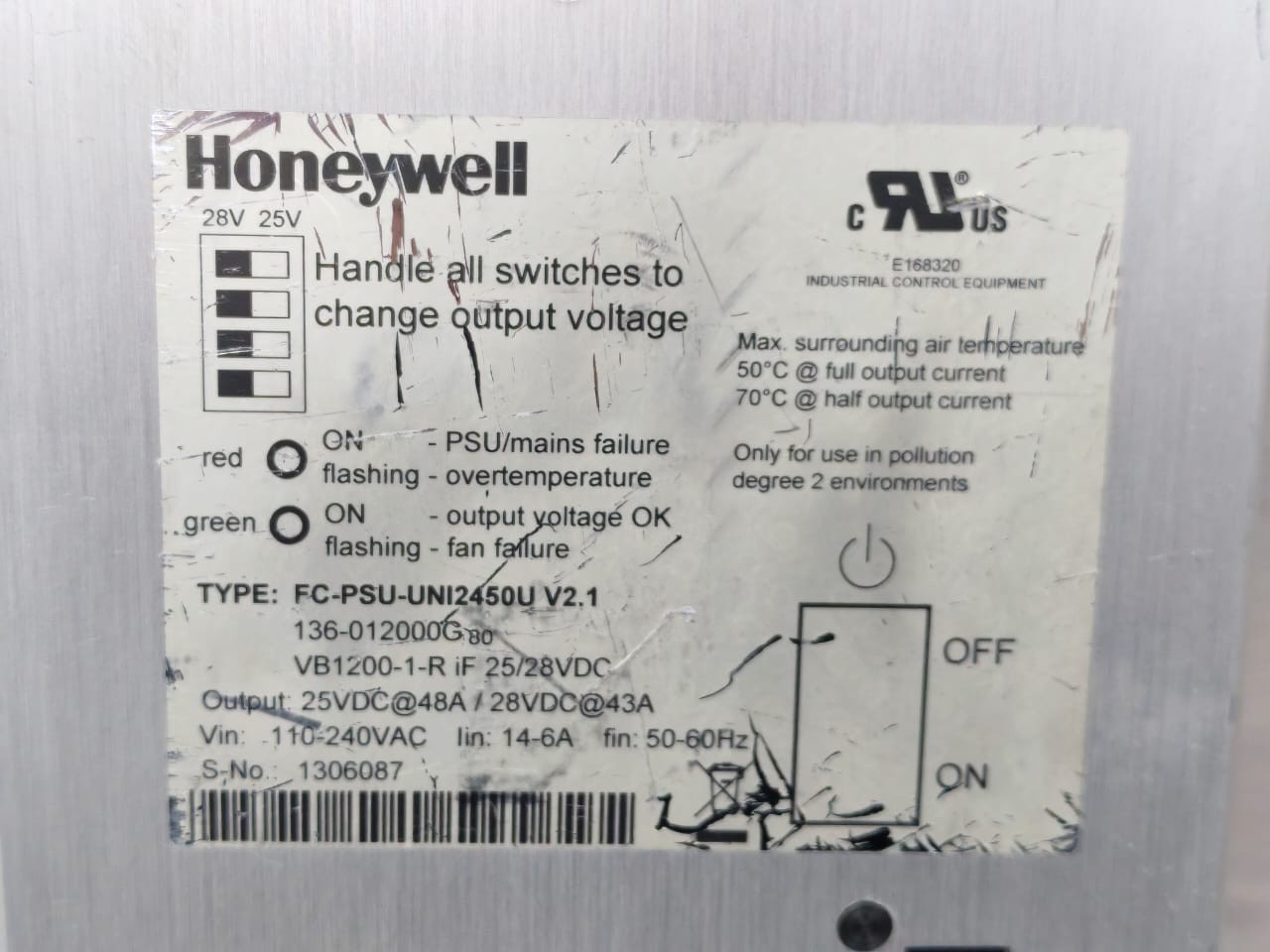 Honeywell UNI2450U HONEYWELL FC-PSU-UNI2450U V2.1 INDUSTRIAL POWER SUPPLY 25/28VDC 2