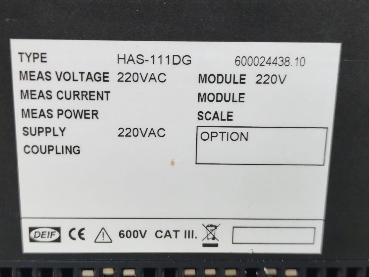 DEIF HAS-111DG DEIF HAS-111DG SYNCHRONISATION & CIRCUIT BREAKER CLOSING 220VAC 5